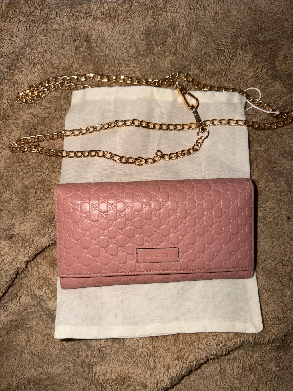 Gucci Pink Embossed Leather Chain Crossbody Wallet
